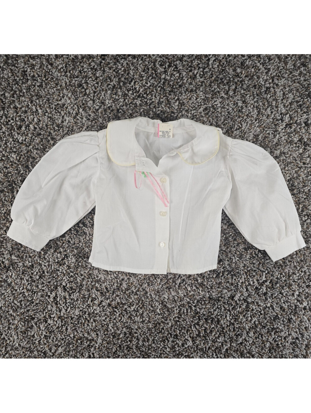 Vintage Baby Girls Sz 6-9M Long Balloon Sleeve Button Up Shirt White